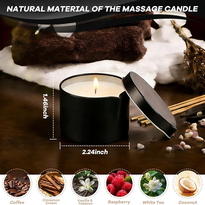 6 Pack Massage Candle Set, Low Temp Scented Massage Oil Candles, Soy & Coconut Oil Based Candles for Home Spa Relaxation