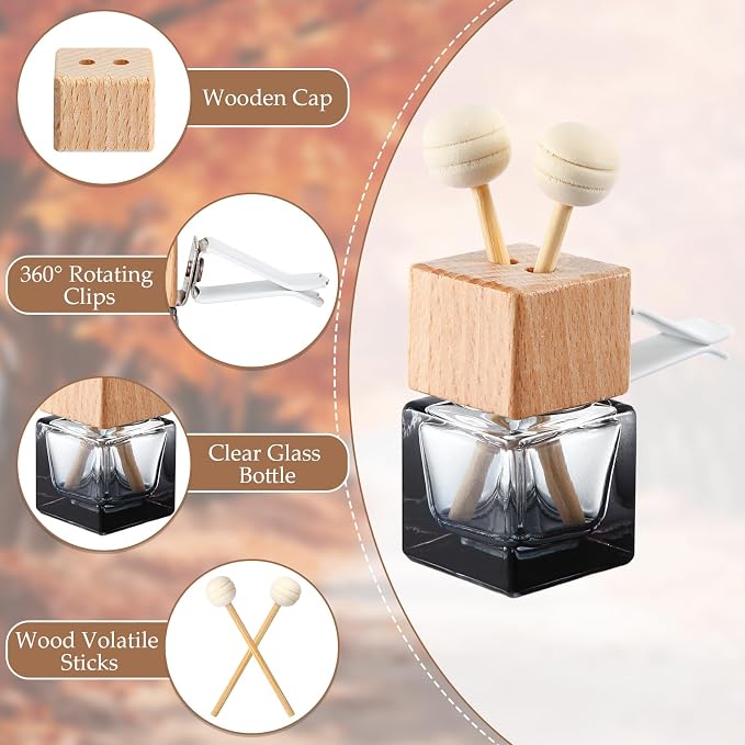 Zubebe 30 Pcs Car Diffuser Bottles Empty Bulk Vent Clip Car Air Freshener Diffuser for Essential Oil Perfume Glass Bottle with Wooden Caps Stick Fragrance Ornament (Gradient Black)
