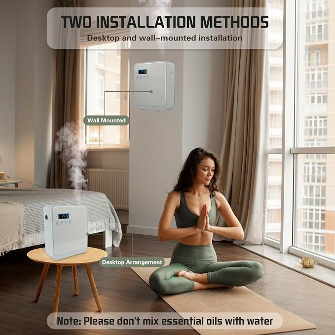 Waterless Essential Oil Diffuser 2000 Sq Ft, Cold Air Oil Scent Diffusers with Timer 250ml, Bluetooth App Control Aromatherapy Diffuser Machine for Home, Office, Hotel (White)
