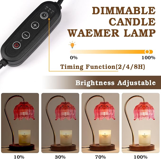 Funistree Flower Candle Warmer Lamp with Timer, Dimmable Candle Lamp Warmer, Christmas Birthday Gifts for Women Mom Her, Housewarming Home Decor, Lotus Wax Warmer for Yankee - Pink Lily 10 Inch