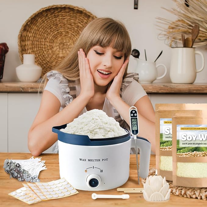 Soy Wax for Candle Making Kit - DIY Soy Candle Making Supplies with 3lbs Natural Soy Wax Flakes, Electric Wax Melter, Thermometer, Wicks, Perfect for Making Your Own Candles