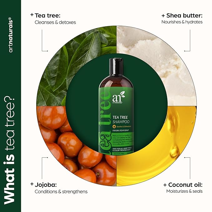 Artnaturals Tea Tree Shampoo - (16 Fl Oz / 473ml) - Sulfate Free – Made with 100% Pure Therapeutic Grade Tea Tree Essential Oil