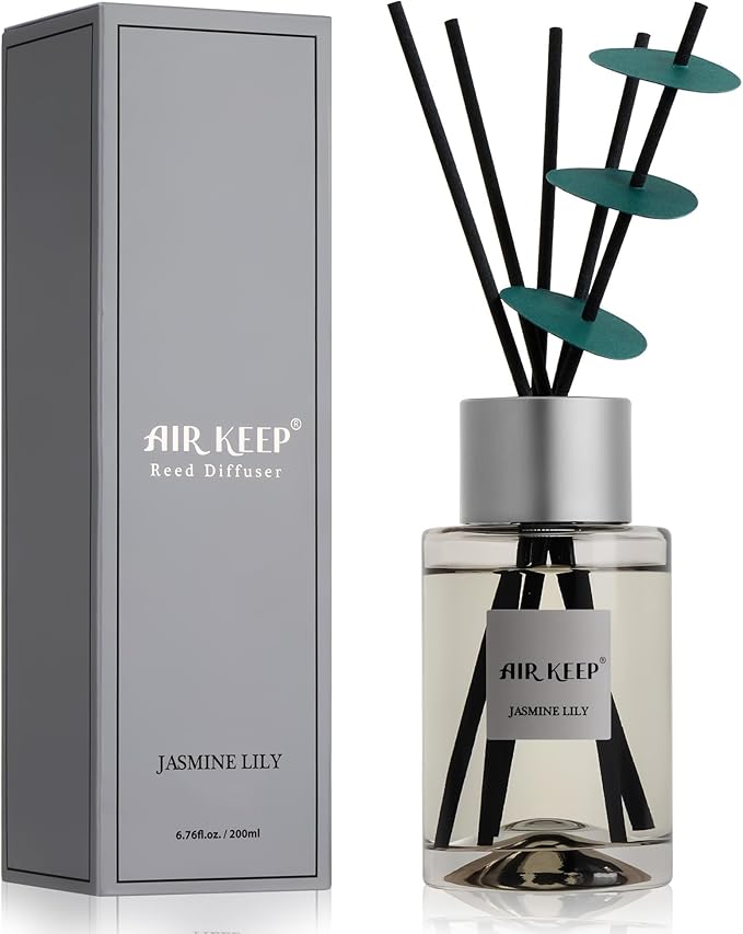 Airkeep Reed Diffuser/Grey Reed Diffuser Set/6.7 oz(200ml)/Jasmine Lily Oil Diffuser & Reed Diffuser Sticks/Home Decor & Office Decor, Fragrance and Gifts