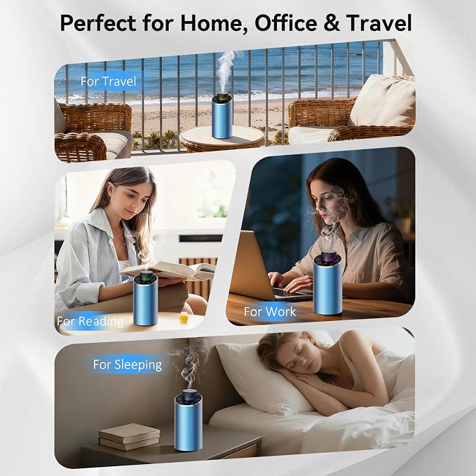 Waterless Essential Oil Diffuser Aromatherapy Scent Diffusers for Home Large Room, Bedroom, Car, Office, Desk, Battery Operated Mini Portable Air Freshener, 3 Countdown Timers & 3 Mist Levels