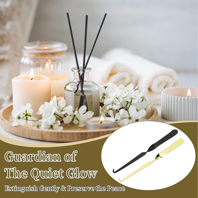 uxcell 2 Pcs Candle Wick Dipper, Stainless Steel Candle Wick Hook, Flame Dipper Snuffer Extinguish Accessory Twisted Design for Putting Out Flame Home Decor Gifts, Black/Gold
