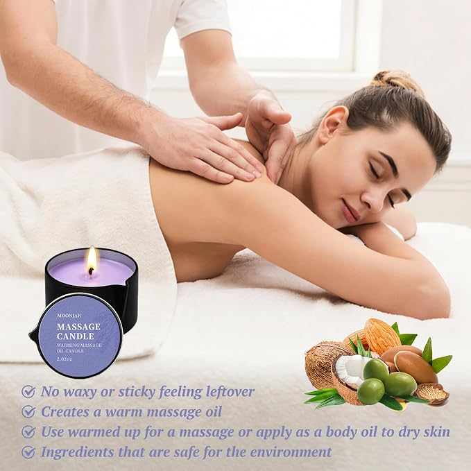 Soybean Wax Warming Massage Oil Candle for Stress Relief and Skin Moisturizing, Romantic Gift SPA Use Home Scented Candle Body Oil Caramel Whisky Scent 2.35 OZ (Lavendel)