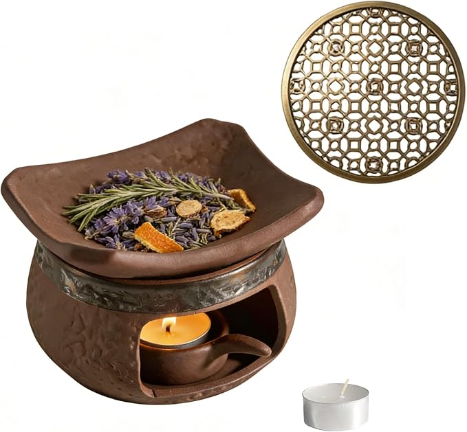 THOUSAND SUNNY Incense Burner Kit, Ceramic Herb Burner Aromatherapy Oil Diffuser Vintage Essential Oil Warmer for Meditation Yoga and Home Décor