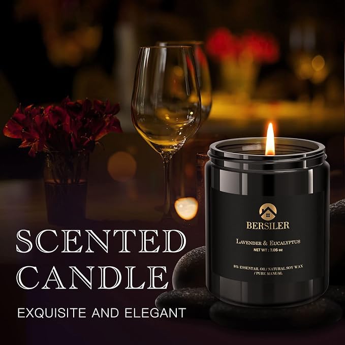 Lavender Eucalyptus Scented Candles for Home - Masculine Black Candles Gift for Men - Stress Relief Gift for Men, Women & Home
