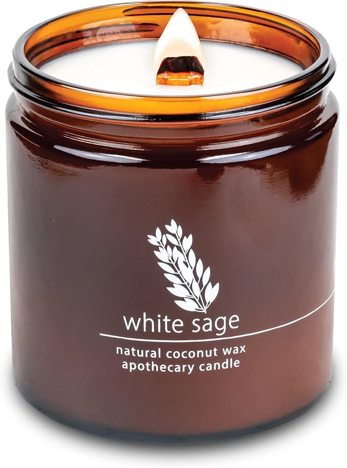 Hemlock Park White Sage Apothecary Scented Candle | Crackling Wood Wick, Botanical Fragrance & Coconut Apricot Wax | Up to 80 Hour Burn Time | 16 oz | Made in USA
