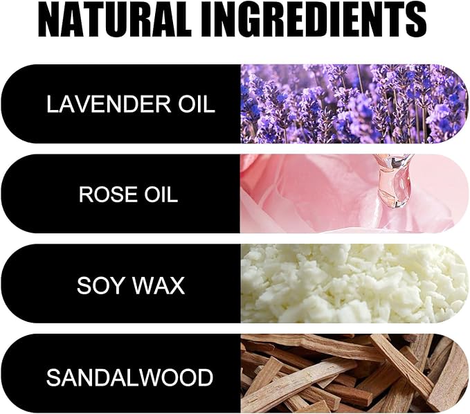 Lavender Rose & Sandalwood Scented Candles – Long-Burning Hand-Poured Natural Soy Wax Candle for Yoga, Meditation, Stress Relief & Sleep Aid | Date Night, Valentine’s Day & Home Decor & Gift