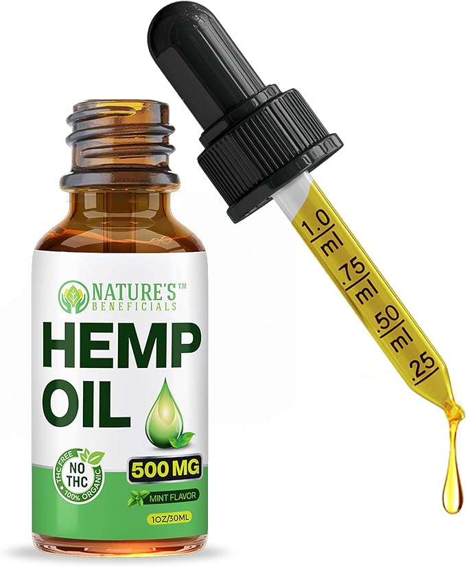 NATURE'S BENEFICIALS Organic Hemp Oil Extract Drops, 500mg