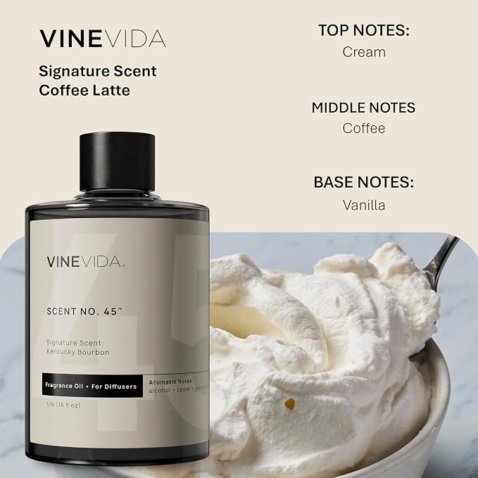 VINEVIDA [16 Fl Oz] Coffee Latte Fragrance Oil for Cold Air Diffusers, Essential Oils for Diffuser Oil Refill & Air Freshener Room Spray
