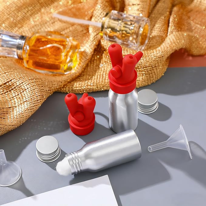 Chunful 2 Pcs Essential Oil Inhalers Leakproof Double Hole Aluminum Aroma Nasal Inhaler Cap Mini Perfume Dispenser Bottle for Enhances Aromatherapy (Red)