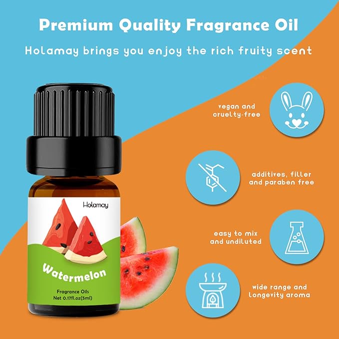 Fruity Fragrance Oil, Holamay Premium Fruit Essential Oils for Diffuser, Candle Soap Making Scents, 10x5ml, Coconut, Strawberry, Mango, Pineapple, More Home Diffusers Oil Scents, Summer Oils Gift Set