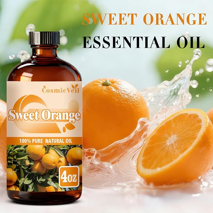 Sweet Orange Essential Oil Sweet Orange Oil for Aroma Diffuser,Humidifier,Home Fragrance,Cleaning,Body Care,Massage,Yoga,DIY Candle,DIY Soap CosmicVeil（Sweet Orange，4 Fl Oz (Pack of 1)）