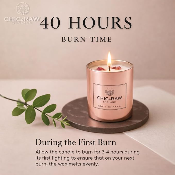 Aromatherapy Candle with Crystal Ruby Root Chakra, Scented Candle in Rose Gold, Luxury Long-Lasting Burn Natural Soy Candle for Home Scented, Unique Healing Gifts for Women,7.05oz