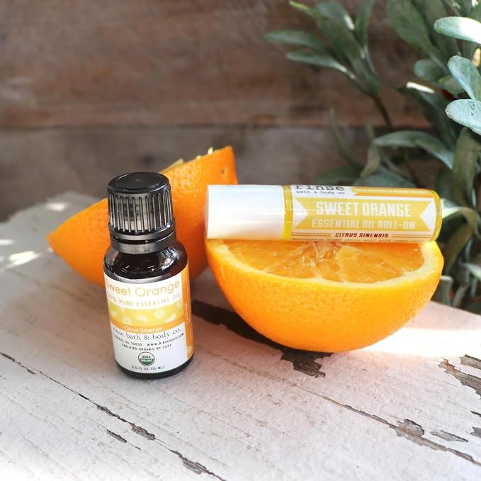 Rinse Bath & Body Sweet Orange Essential Oil Roll-On – Uplifting Citrus Aromatherapy for Bright, Energizing Support | Squalane Oil Blend | Natural | Non-GMO | Travel Size | .35 oz