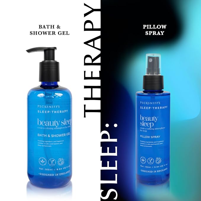 Pecksniff's Sleep Therapy Duo Gift Set – Beauty Sleep Bath & Shower Gel 300 ml & Pillow Spray 100 ml – Relaxing Aromatherapy for Restful Nights
