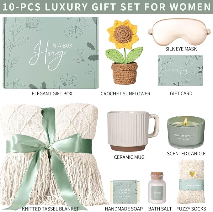 Get Well Soon Gift Baskets for Women, for Mom, Thinking of You Warm Spa Care Package with Luxury Gifts Basket for Women Friends Sister