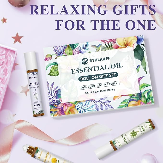 Essential Oils Roll On Set -Aromatherapy Oil with Roller Ball,Essential Oils Blends for Skin - Relaxation Gift for Women and Men