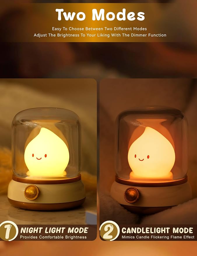 WANIDEA Flameless Candles Lamp, Led Candles,Cute Kerosene Lamp,Silicone Flame Amber Light,Adjustable Dimmable Rechargeable Night Light for Kids,Girls,Teenager Kids Bedroom Christmas