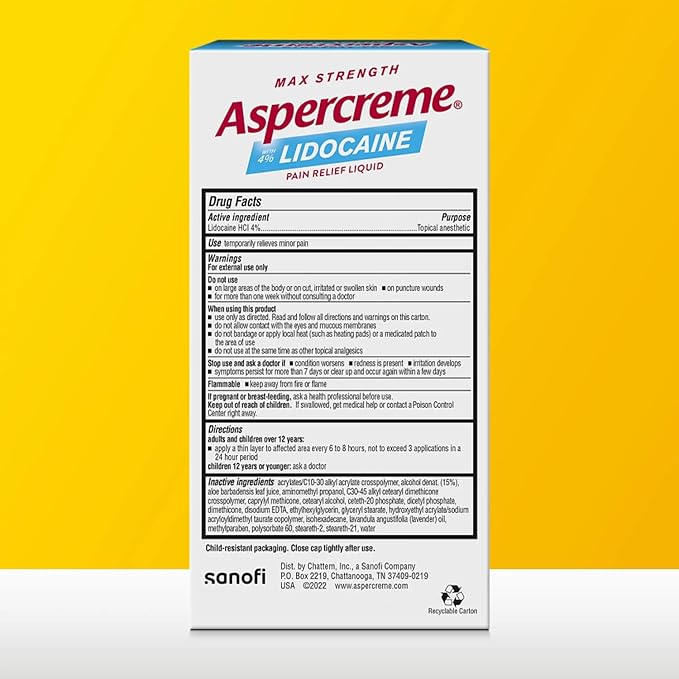 Aspercreme Essential Oils Lidocaine Pain Relief with No-Mess Roll-On Applicator, Max-Strength Lidocaine Numbs Away Nerve Pain, Moisturizing Aloe Hydrates Skin, Lavender, 2.5 Oz., 2pk