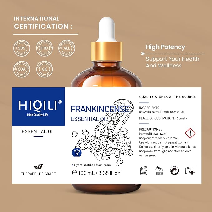 HIQILI 100ML Frankincense Essential Oil, for Massage - 3.38 Fl Oz