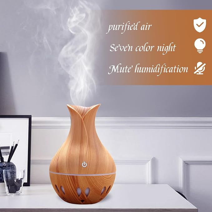Essential Oil Diffuser, 130ml Aromatherapy Diffuser with 7 Colour Lights and Waterless Auto-Off, Mute Mist, Non Slip Electric for Bedroom, Office, Spa Style 1