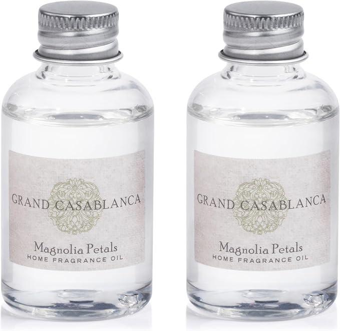 Zodax Grand Casablanca Porcelain Oil Diffuser Refills - Scented Oil for Aromatherapy Diffusers - Ideal for The Office, Living Room, Bathroom, and Home - Magnolia Petals Scent - 1.69 Oz. - Set of 2