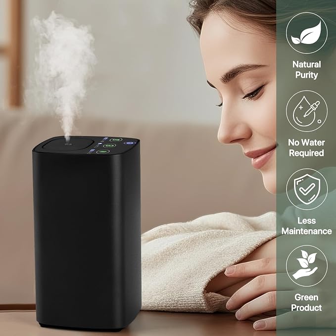 Waterless Car Essential Oil Diffuser, Portable Nebulizer Aromatherapy Diffuser, Mini Scent Air Machine with Timers for Home, Room, Car, Office,Travel