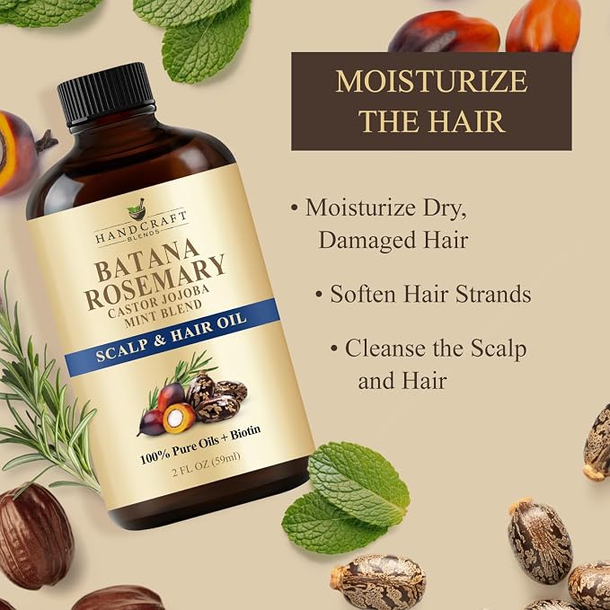 Batana & Rosemary Hair Oil – 2 Fl Oz – Scalp Treatment & Strengthening for Thinning, Dry Scalp, Split Ends – Natural Hair Oil for Women & Men – Intensive Repair & Nourishing Formula