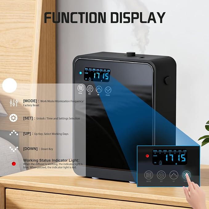 Waterless Essential Oil Diffuser 2000 Sq Ft, Cold Air Oil Scent Diffusers with Timer 250ml, Bluetooth App Control Aromatherapy Diffuser Machine for Home, Office, Hotel (Black)