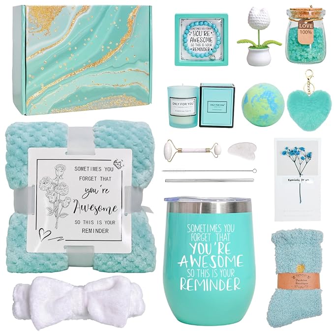 Self Care Gifts Baskets Women, 16PCS Get Well Soon Gift Box Relaxing Spa Set Care Package for Birthday, Valentines Day, Mothers Day, Christmas Gifts for Mom Girlfriend Sister Wife Grandma (Blue)