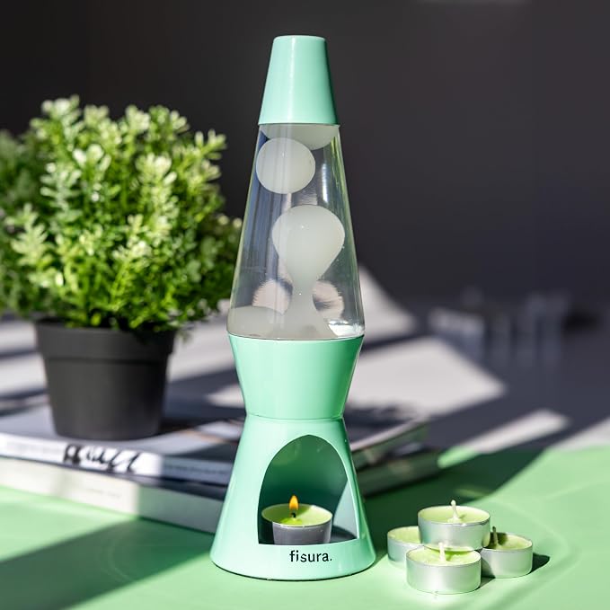 Fisura - Magma Lamp with Candle. Electricity-Free. Colorfull Design. Eco-Friendly Motion Lamp. Original Gift. Measurements: 11.42 inches x 3.35 inches (Candle not Included). (Candle, Mint)