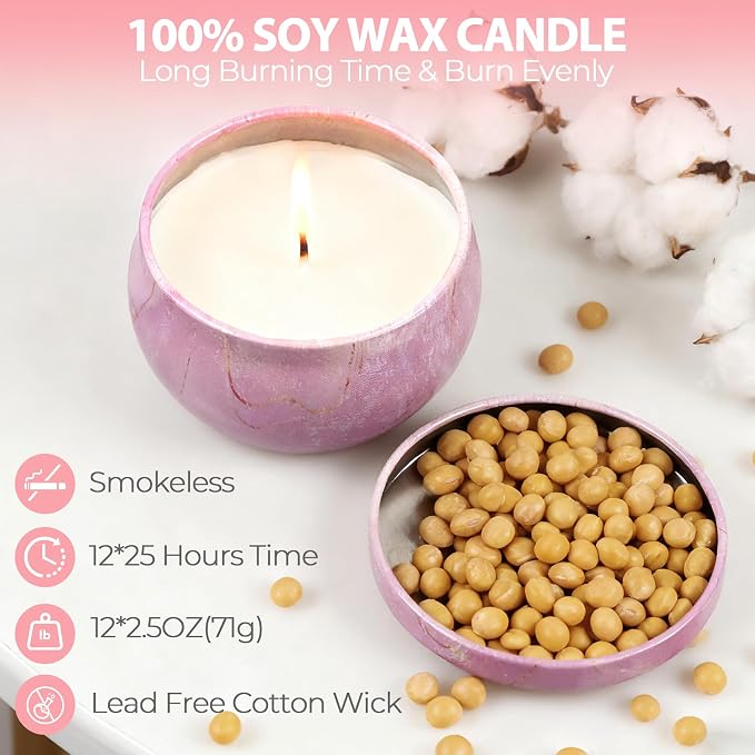 Gifts for Women,12 Pack Scented Candles Gift Set, 300 Hour Long Lasting Soy Wax Candles for Home Scented, Aromatherapy Candle, Ideal for Birthday, Christmas, Mother's Day, Thank You Gifts
