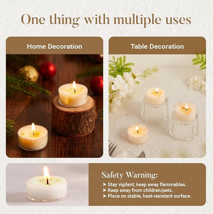 Ashlux Acrylic Jasmine Soy Wax Scented Tea Lights, 16-Pack Bulk – 4-Hour Long Burning, Non-Paraffin, Smokeless,Tealight Candles for Weddings, Table Centerpieces, Home Decor & Christmas