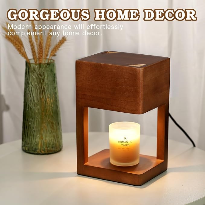 Wood Candle Warmer Lamp with Timer Dimmer, Birthday Gifts for Women Men Electric Candle Lamp Warmer for Jar Candles, 2 * 35 Watt Bulb, Home Decor Wooden Candle Lamp for Bedroom