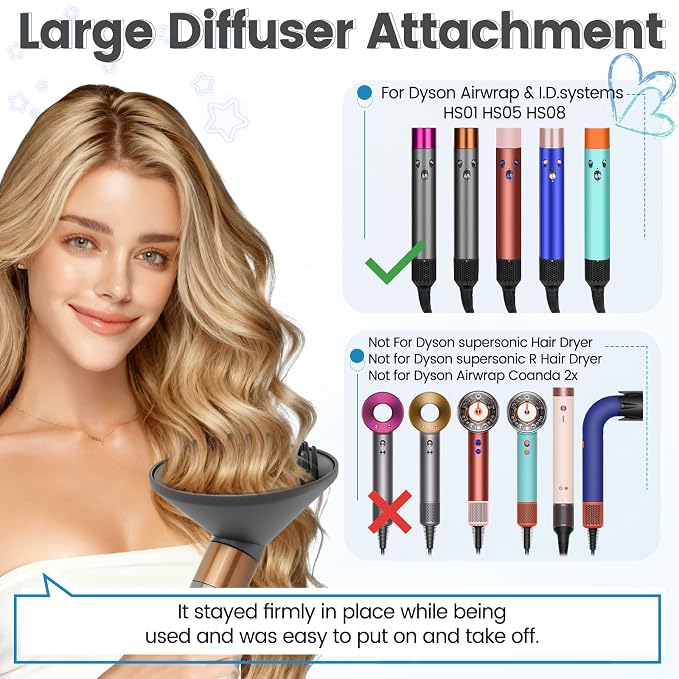 Upgraded 6IN Diffuser Attachment for Dyson Airwrap Styler HS01 HS05 HS08, Hair Diffuser Nozzle for Fast Drying and Styling Wave Curly Thick Hair