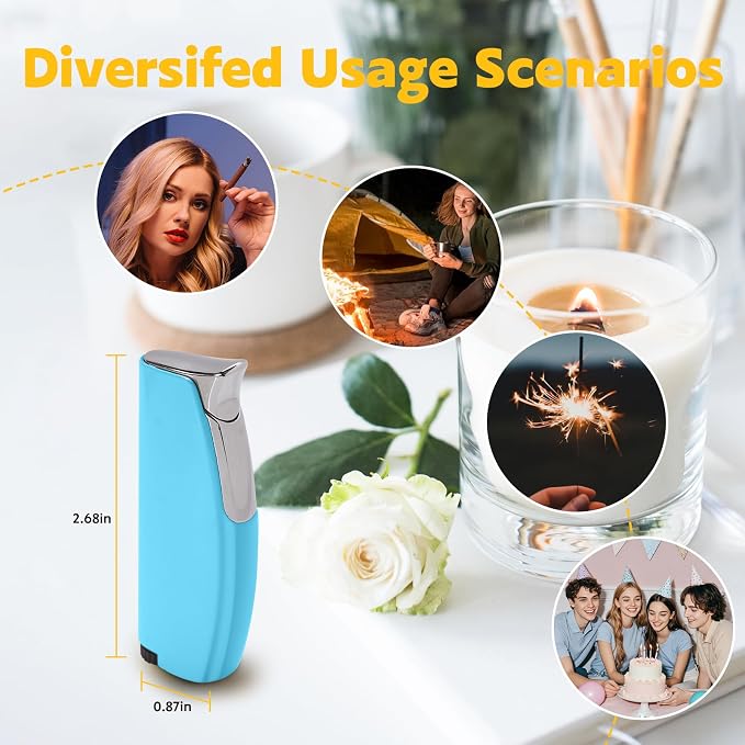 2 Pack Torch Lighter Butane Lighter,Refillable Mini Lighter for Candles Fireworks,Gifts for Friends Or Family Members(NO PREFILLED) (Blue)