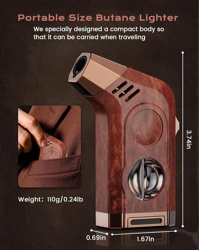 2-Pack Torch Lighter with Windproof Jet Flame, Holder, Built-in Cutter, All-in-one Lighter Accessories, Lighters for Men with Gift Box, Refillable Butane Lighter for Candle, Outdoors