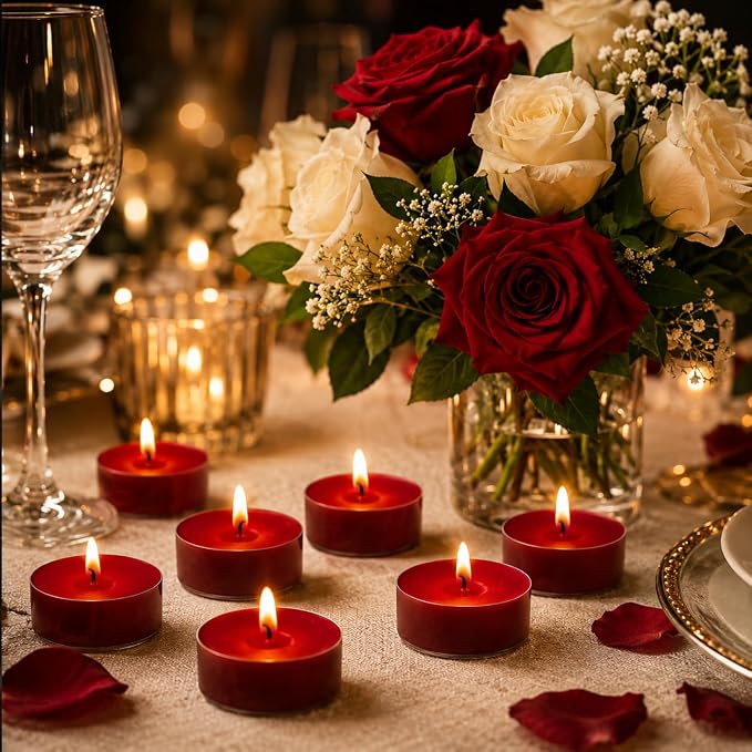 Apple Scented Tea Lights Candles, 24 Pack Red Tealights, 6-7 Hour Long Burning Tealight Candles Handmade Tea Candles for Wedding Party Home Decor