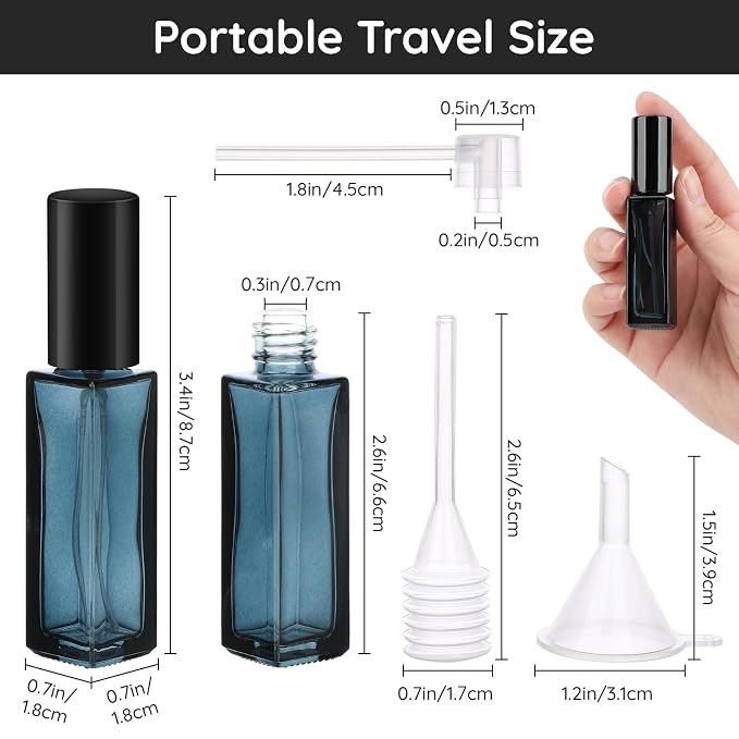 Segbeauty Refillable Perfume Bottles, Set of 10 Glass Mini Perfume Atomizer with Lid, 10ML Travel Small Toiletries Sample Bottle Fine Mist Sprayer, Square Pump Dispensing Containers Perfume Making Kit