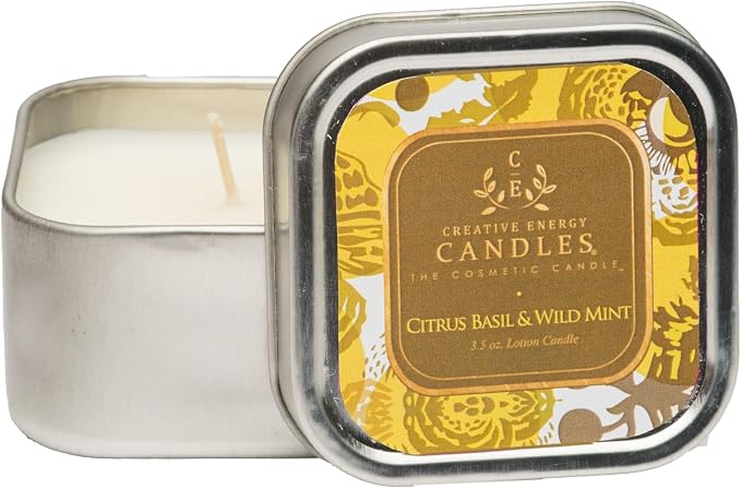 Lotion Candle - Citrus Basil & Wild Mint (3.5 Ounce) | Scented Massage Candles for Self Care, Soy Wax Candle with Essential Oil Blends, Coconut Oil, and Vitamin E