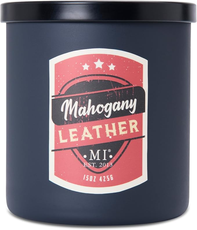 Manly Indulgence Mahogany Leather Scented Candles for Men, 2 Wick, 15 oz Premium Soy Blend Wax, 60H Burn, Candles for Home Scented – Made in The USA