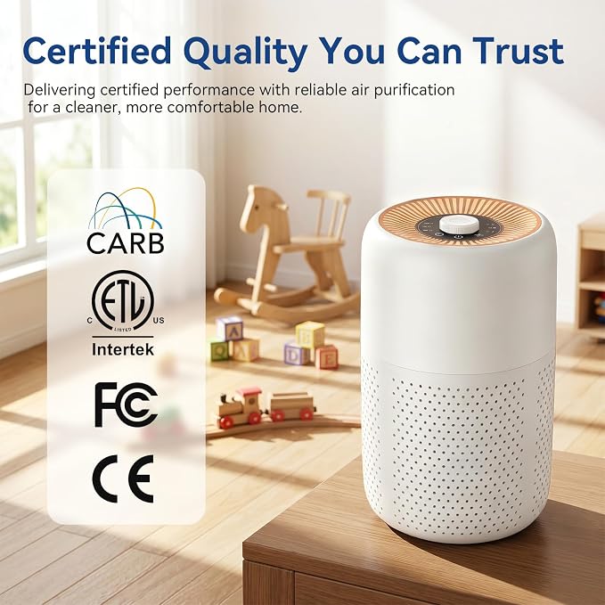 2 Pack YARIKI Air Purifiers for Bedroom with H13 True HEPA Filter,360° Air Intake,Essential Oil Diffuser,Night Light, 24dB Quiet Compact Air Purifier,P60