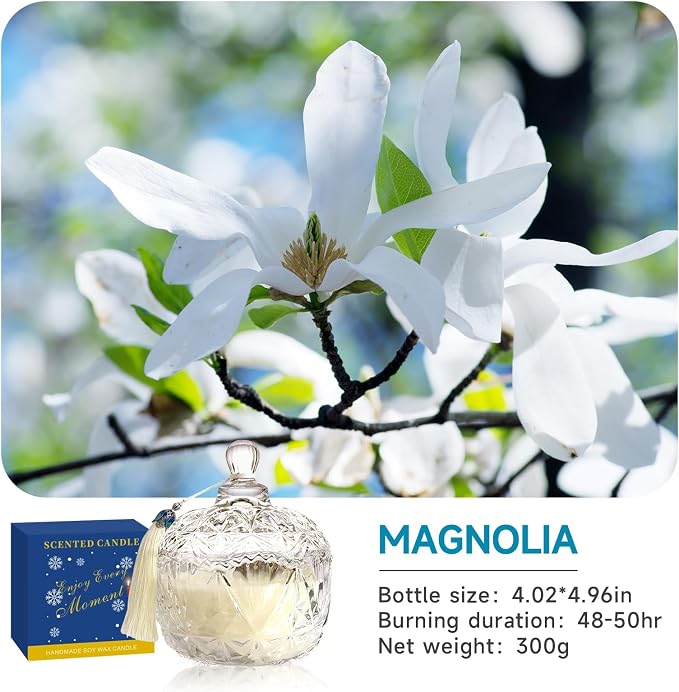 Magnolia Candle, 7oz Jar Scented Candles Gift for Women, Home Decor | Long Burning,Clean Soy Wax Jar Candle,Home Fragrance,Aroma,Thoughtful Gift for Holiday,Birthday,Mother's Day,Housewarming