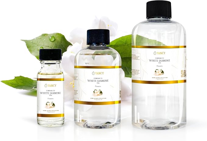 YANCY White Jasmine Luxury Collection Fragrance Oil (4 oz), Delicate Floral Aroma, Ideal for Diffusers, Oil Burners & Aroma Lamps, Elegant Scent for a Peaceful Mood