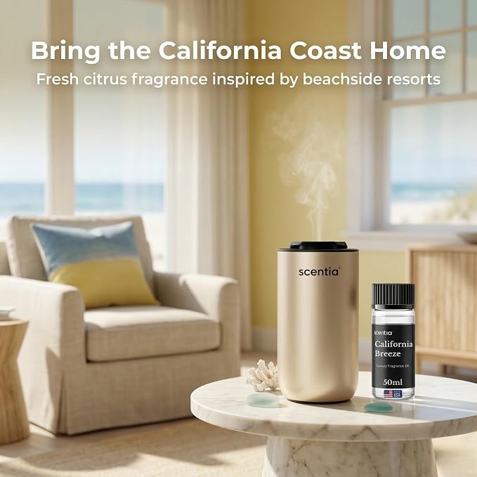 Scentia California Breeze Hotel Scent Diffuser Oil – Luxury Fragrance Inspired by Delano Beach Club – 50 mL – Orange, Green Tea & Jasmine Essential Oil Blend for Home, Office & Aromatherapy Diffusers