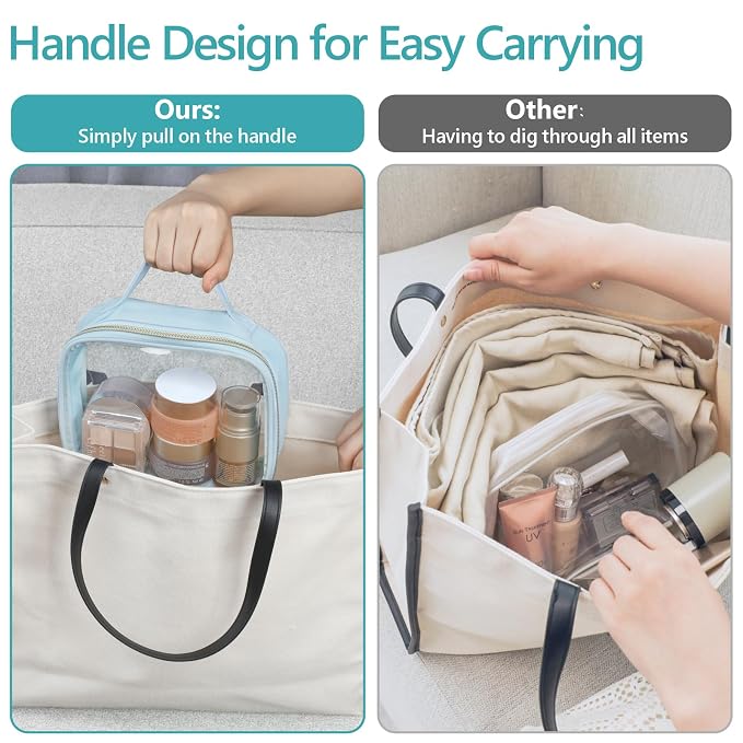 PACKISM Clear Makeup Bag Combo Pack, 1 TSA Approved Medium & Large/XL for Checked Luggage, Clear Toiletry Bag with Handle, Water-resistant Travel Essentials Organizer, Ice Blue
