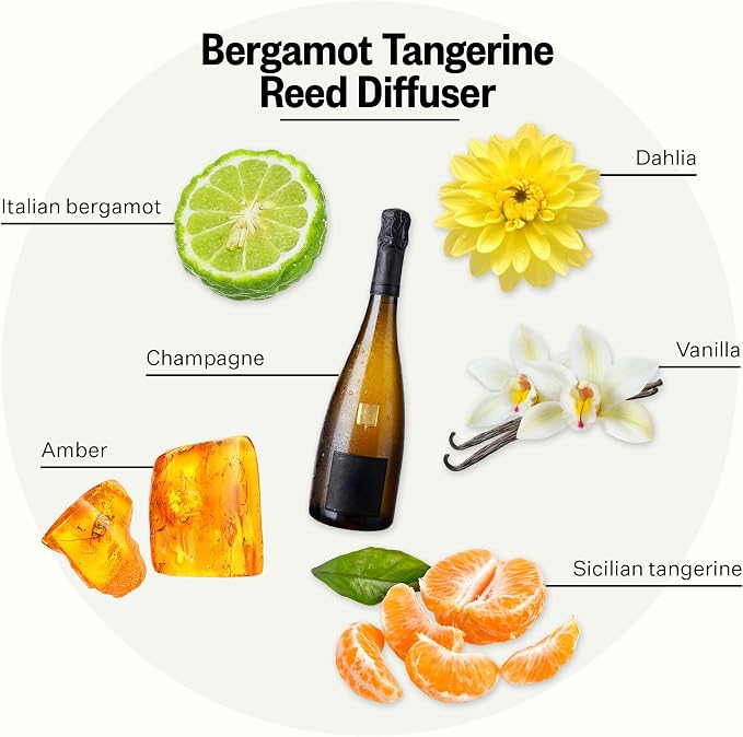 Apotheke Luxury Scented Reed Diffuser for Home, Bergamot Tangerine - 6.7 Fl Oz Essential Oil Aromatherapy - 10 Rattan Scent Sticks Room Diffuser - Long-Lasting Fragrance for Bedroom, Home, Bathroom